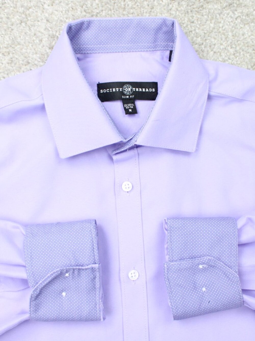 Society of Threads Shirt Mens Medium 15-15.5, 33/34 Purple Slim Fit Long Sleeve